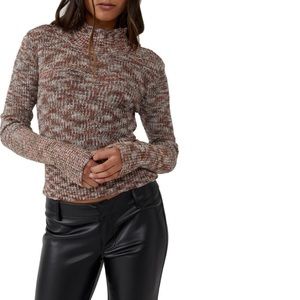 NEW: Free People Blair Space Dye Mock Neck Sweater in Black Coffee Combo
